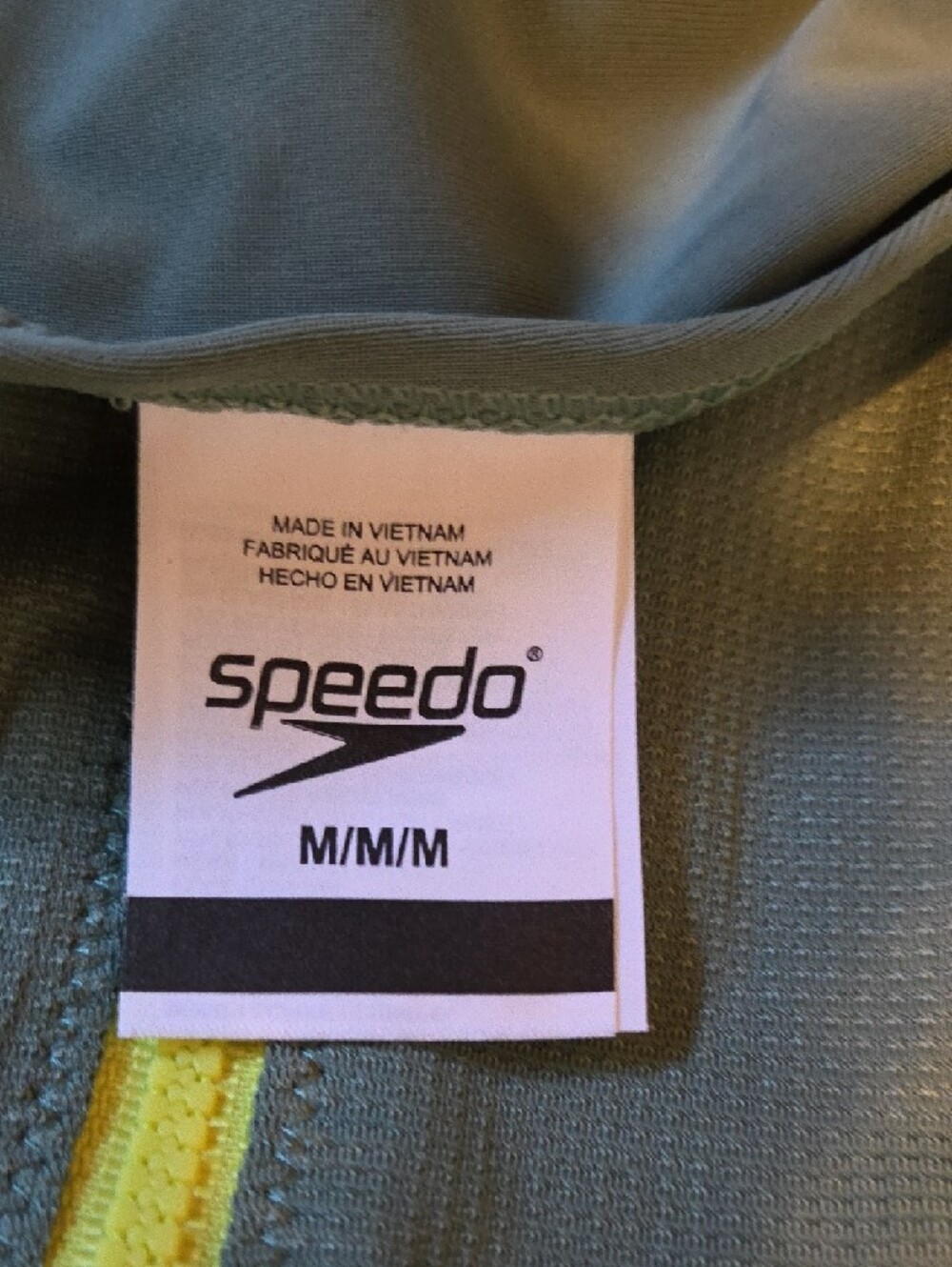 Speedo Olive Green One-Piece with Yellow Zipper - Picture 3 of 3